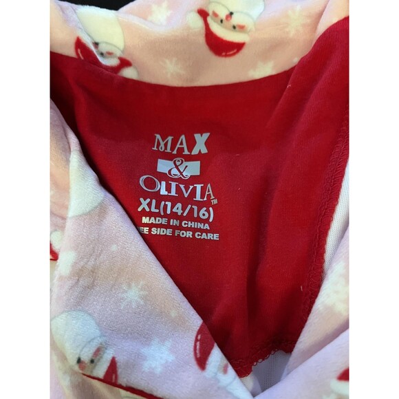 Max & Olivia Pajama Set Girls XL 14/16 Santa Snowflake Fleece Button Up Scrunchi - Picture 3 of 5